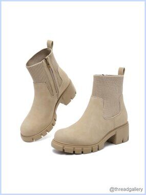 Women's Chunky Heel Chelsea Ankle Boots Side Zip Round Toe Platform Lug Sole